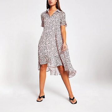 River Island Pink spot print frill midi shirt dress