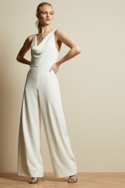 Ted Baker MELBI Cowl neck contrast wide leg jumpsuit White