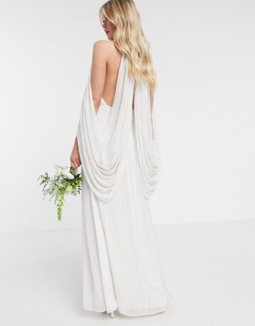 ASOS EDITION Samantha beaded wedding dress with drape sleeves, Ivory - Image 2