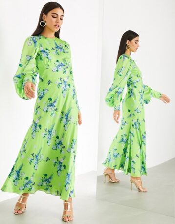 ASOS EDITION satin wild flower print maxi dress, Green/Multi