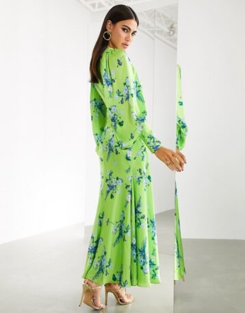 ASOS EDITION satin wild flower print maxi dress Green Multi