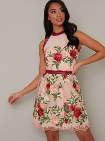 Chi Chi Petite Rosaleen Floral Embroidered Dress Pink Blush