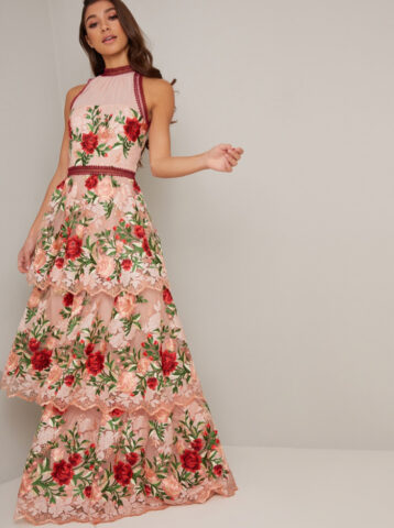 Chi chi london pink floral embroidered hot sale maxi dress