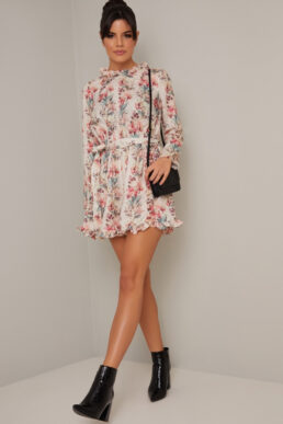 Chi Chi Sofia Floral Sleeve Playsuit Blush Pink Multi