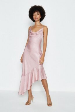 Coast Cowl Neck Asymmetric Midi Dress Blush Pale Pink