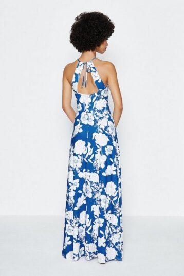 Coast Halter Floral Printed Maxi Dress, Blue/White - Image 2