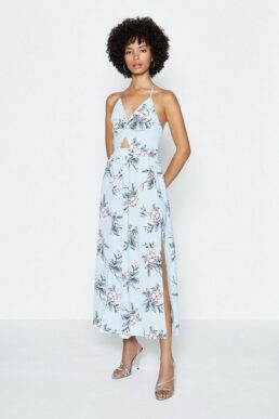 Coast Halter Neck Printed Maxi Dress Blue Multi