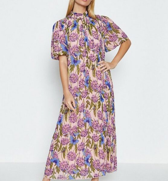 high neck floral midi dress