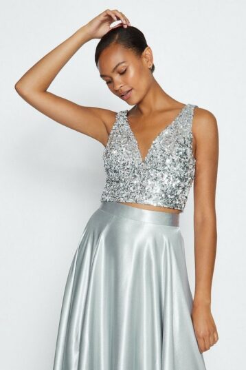 Coast Sequin V Neck Bustier Top, Silver