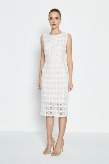 Coast Sleeveless Lace Midi Shift Dress Ivory