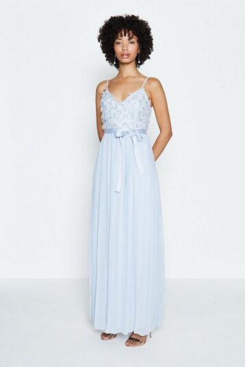 Coast Tie Belt Feather Maxi Dress Pale Blue