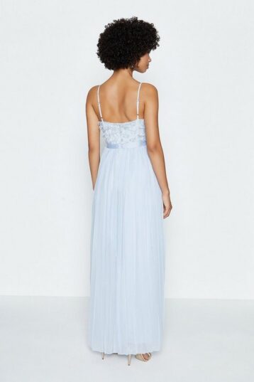 Coast Tie Belt Feather Maxi Dress, Pale Blue - Image 2