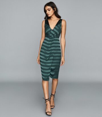 Reiss Pia Striped Wrap Front Dress Green