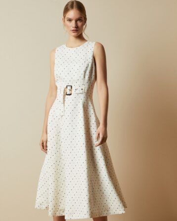 Ted Baker CARYLA Spotted A-line midi dress Ivory