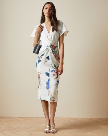 Ted Baker NERRIS Floral Jamboree twist detail midi dress White Multi