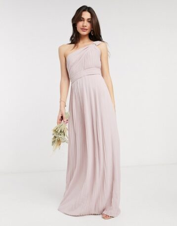 TFNC bridesmaid pleated one shoulder maxi dress in pink blush