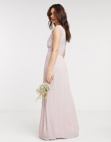 TFNC bridesmaid pleated one shoulder maxi dress in pink/blush - Image 2