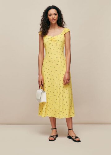 Whistles Forget Me Not Print Midi Dress Yellow