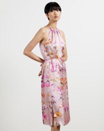 Ted Baker MEGARRA Rhubarb halterneck midi dress Pink Multi