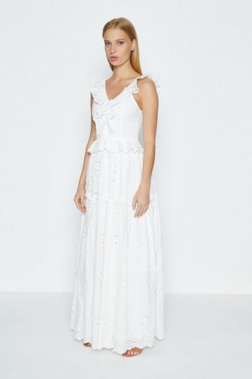 Coast Broderie Tiered Frill Maxi Dress White