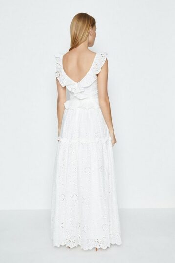 Coast Broderie Tiered Frill Maxi Dress White