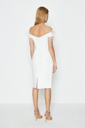 Coast Feather Bardot Shift Dress Ivory