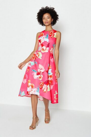 Coast Twill Hi Low Floral Dress Pink Multi