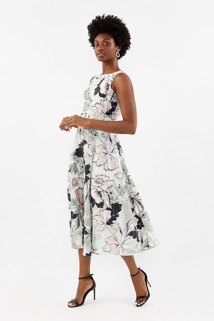 Floral Jacquard Full Skirt Midi Dress