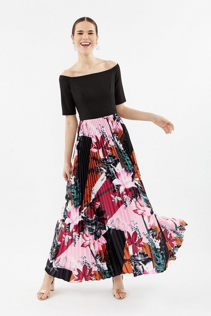 Colour Block Pleat Maxi Dress