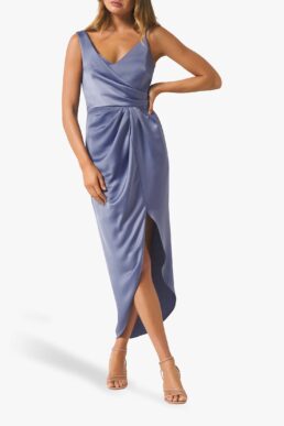 Forever New Hallie Draped Satin Midi Dress Blue Charisma