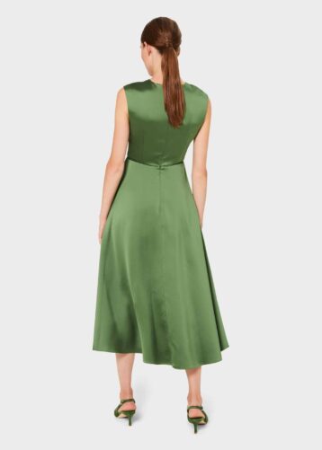 Hobbs Cassandra Twist Neck Satin Dress, Green - Image 2