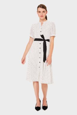 Hobbs Eliza Crepe Spot Shirt Dress White Black