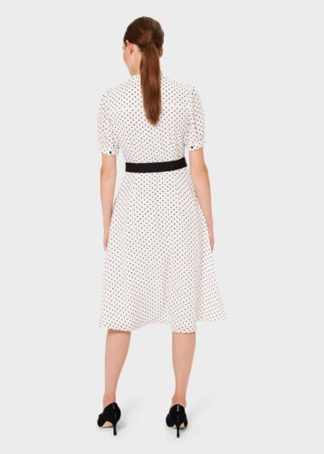 Hobbs Eliza Crepe Spot Shirt Dress, White/Black - Image 2