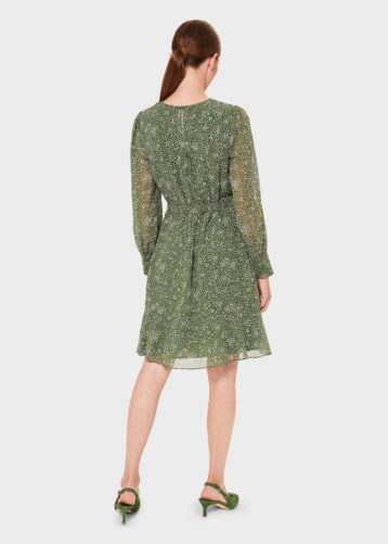 Hobbs Frances Spot Sleeved Dress Green White myonewedding