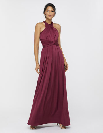 Monsoon Tallulah Multi Tie Bridesmaid Maxi Dress Red Burgundy