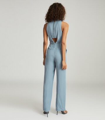 Reiss Adele Bow Detail Jumpsuit, Pale Blue - Image 3