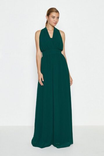 Coast Multi Way Sheer Back Maxi Bridesmaid Dress Dark Green