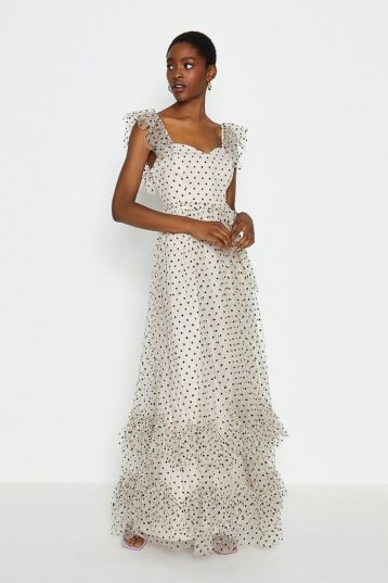 Coast Polkadot Spot Tiered Maxi Dress Black White