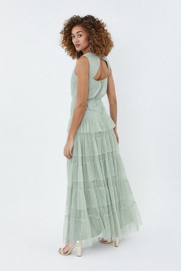 Coast Tulle Tiered Maxi Dress, Sage Green - Image 2