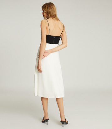 Reiss Isabella Colour Block Midi Dress Black White