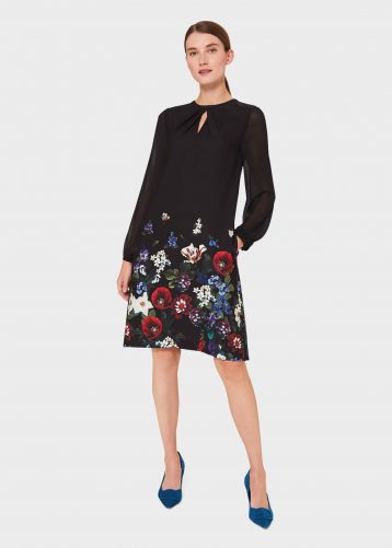 Hobbs Aura Floral Printed Sleeve Dress Black Multi