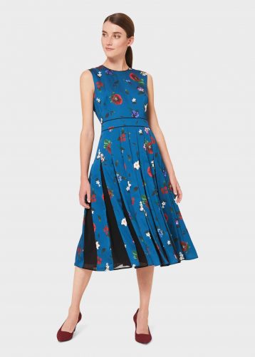 Hobbs Beatrix Satin Floral Fit And Flare Dress Blue Multi