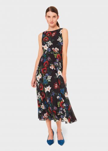 Hobbs Carly Floral Midi Dress Black Multi