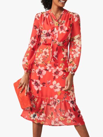 Phase Eight Bernadette Floral Print Midi Dress Sunset Red Multi