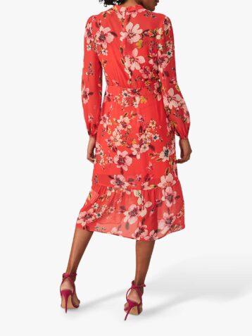 Phase Eight Bernadette Floral Print Midi Dress Sunset Red Multi