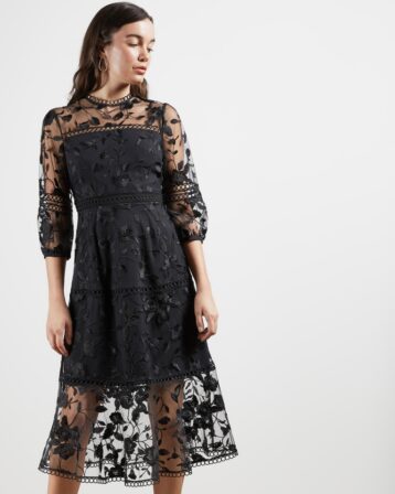 Ted Baker TABII Tiered lace midi dress Black