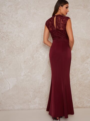 Chi Chi Javeria Lace Bodice Maxi Dress Burgundy Deep Red