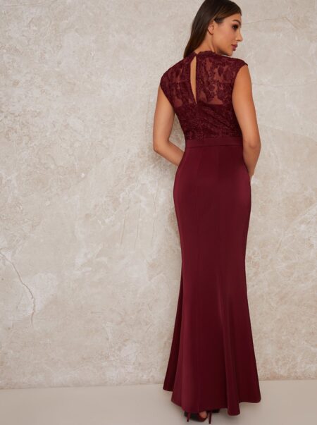 Chi chi london 2024 burgundy pleated maxi dress