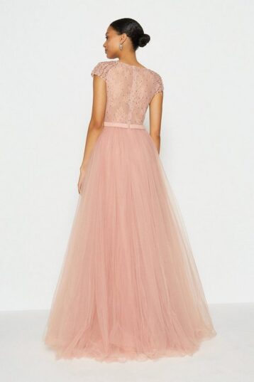 Coast Cap Sleeve Glitter Tulle Skirt Maxi Dress, Pink/Light Blush - Image 2