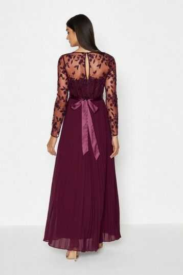 Coast Embroidered Long Sleeve Maxi Bridesmaid Dress, Aubergine/Berry Red - Image 2